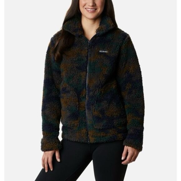 Columbia Women's Medium Jacket Sherpa Winter Pass Full Zip Navy Camo Fleece Soft - Picture 2 of 12